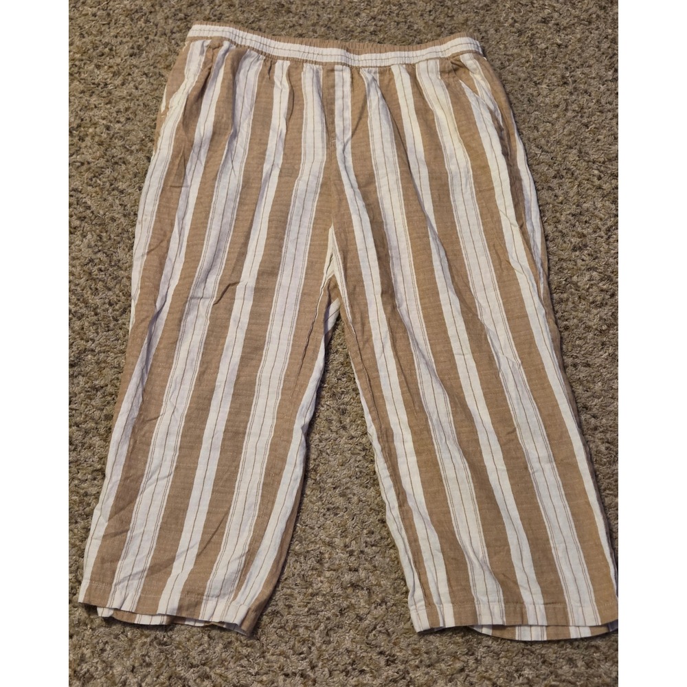 Old Navy Striped Elastic Waistband Pants Women's Size XL Tan White Linen Blend